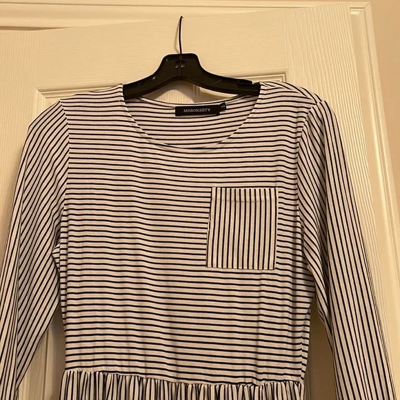 Dresses | Merokeety 34 Sleeve Striped T Shirt Midi Dress With Pockets Size  Small Nwot | Poshmark